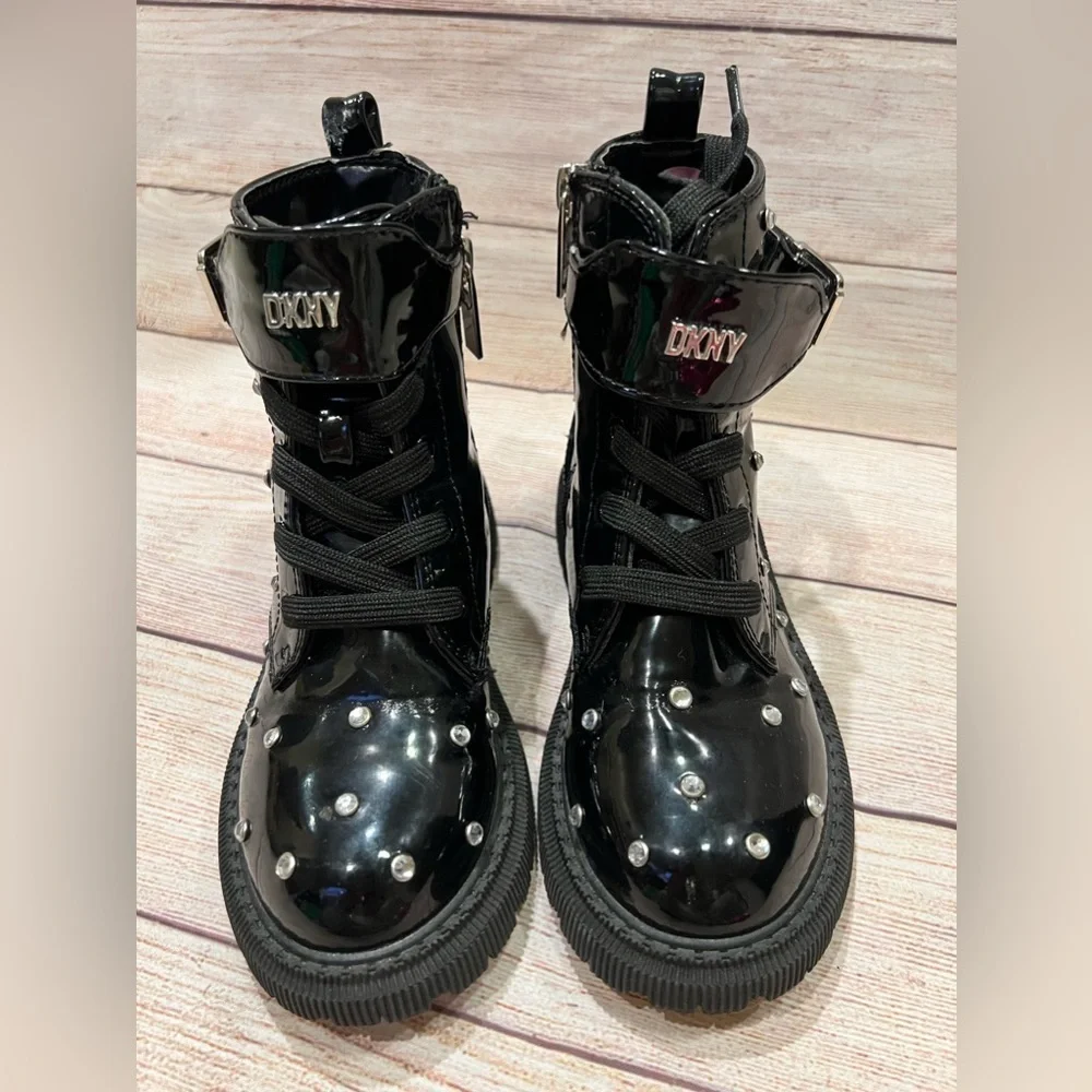 DKNY Ava Dila Moto Side Zipper Boot - Black - Size 12 Girls